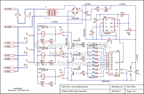 Simple traffic light controller schematic